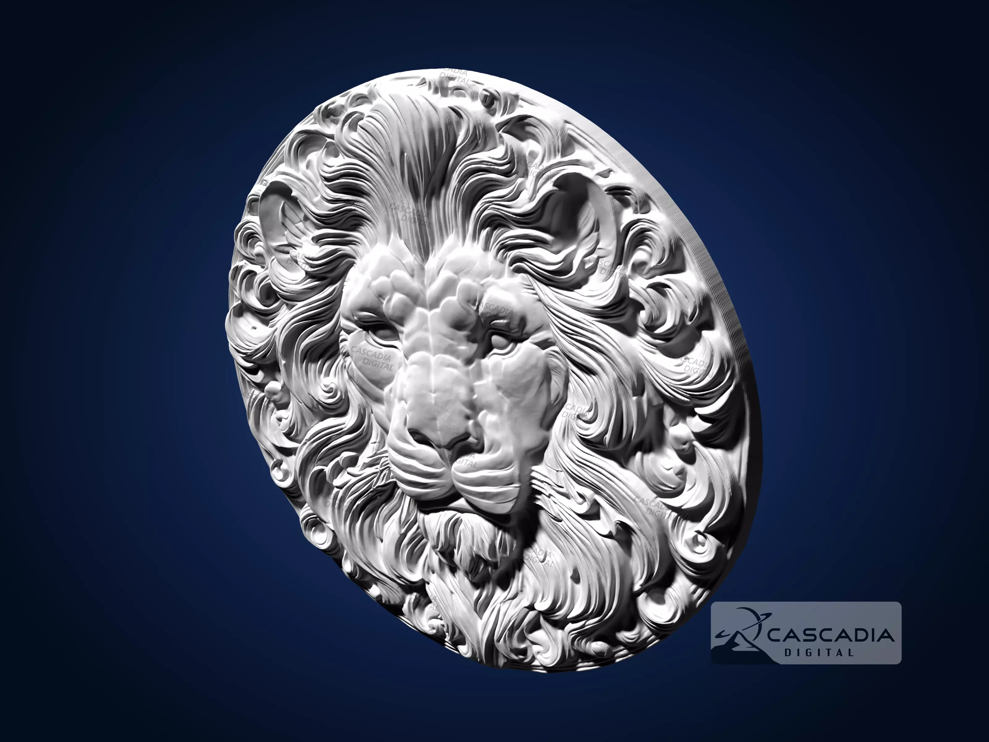 Lion Head Round - CNC Router Carving Casting animal 3D print model_4