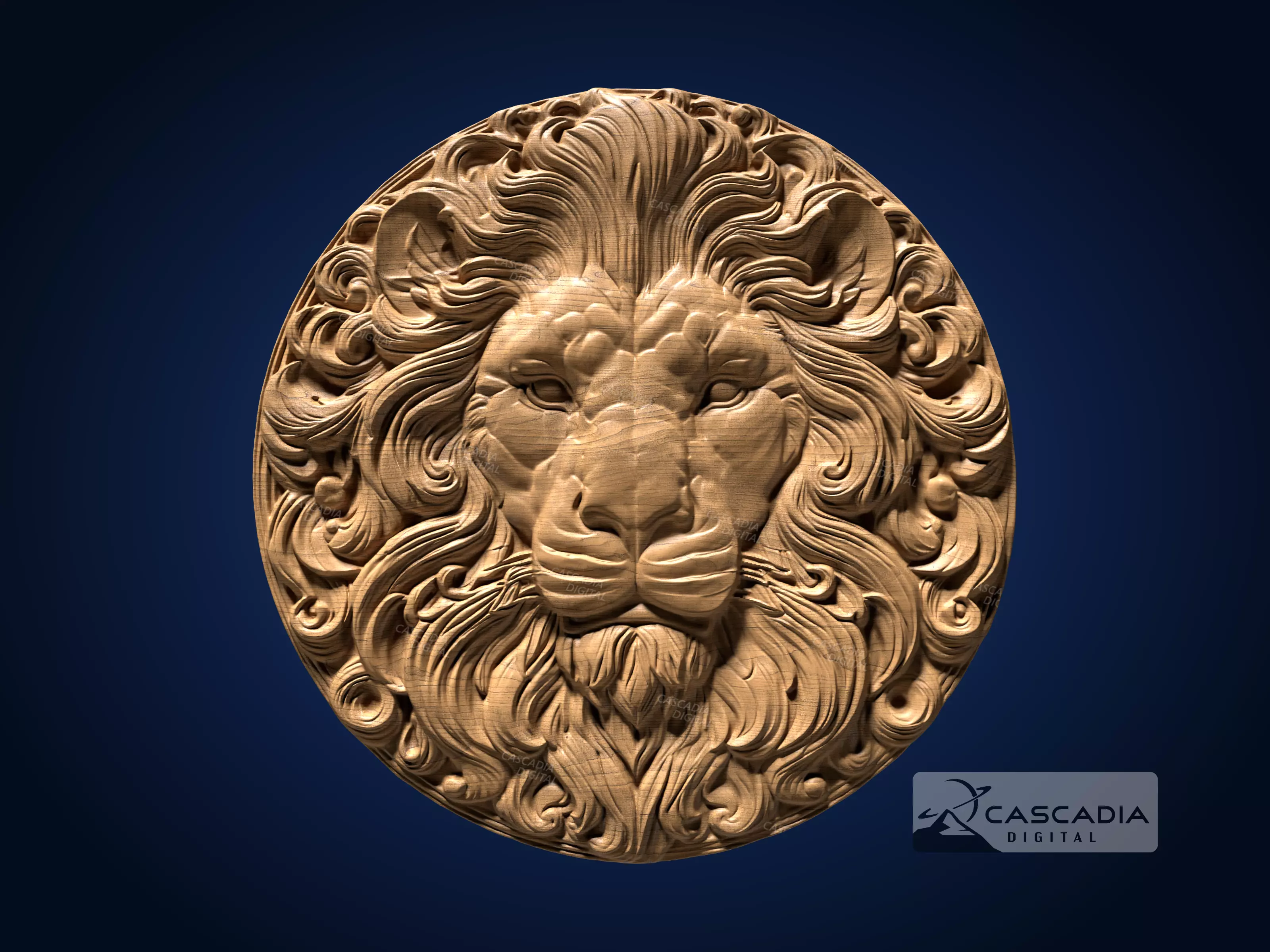 Lion Head Round - CNC Router Carving Casting animal 3D print model_0