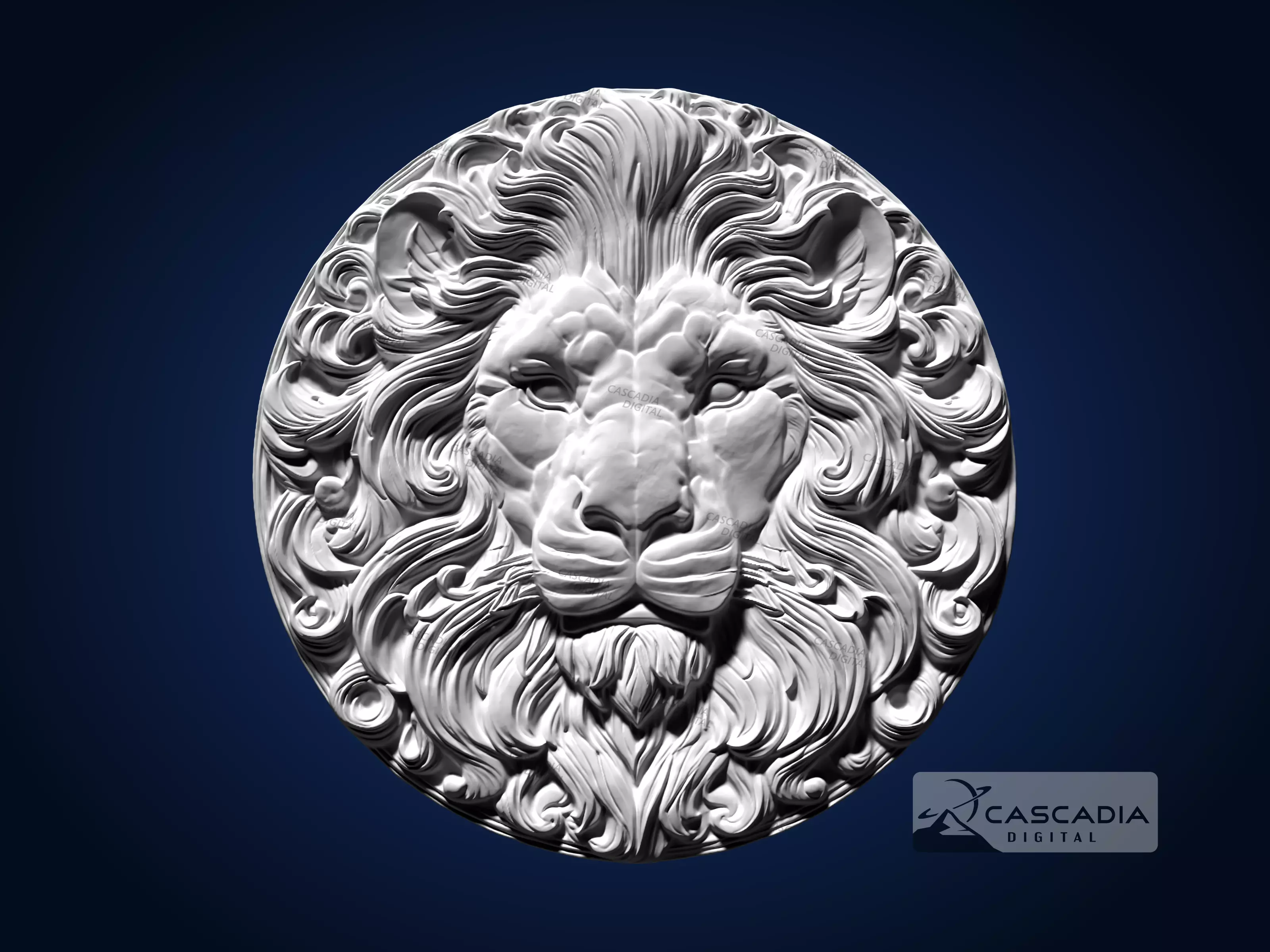 Lion Head Round - CNC Router Carving Casting animal 3D print model_1