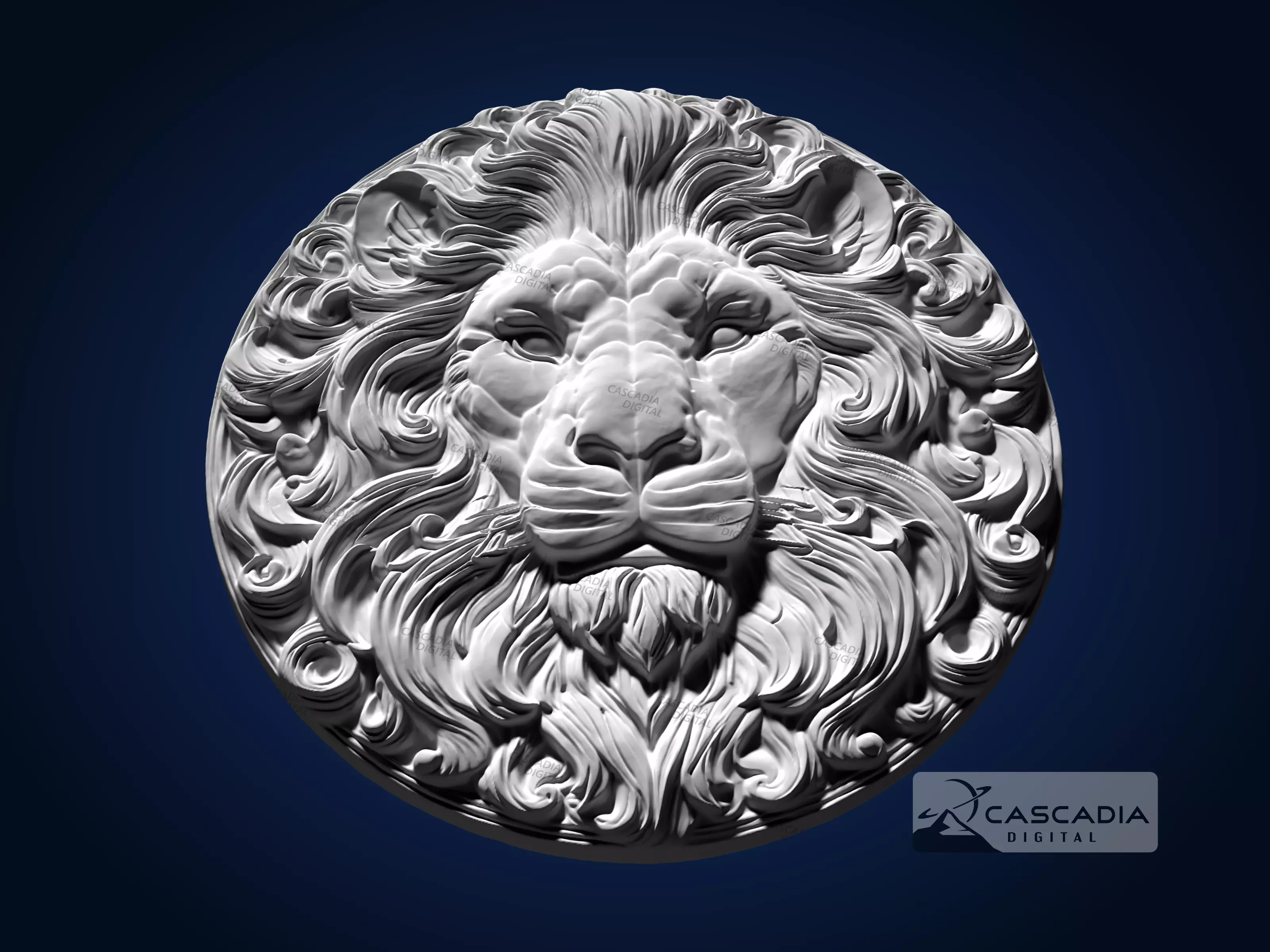 Lion Head Round - CNC Router Carving Casting animal 3D print model_2