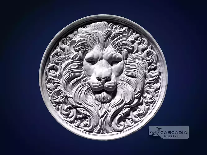 Lion Head Round CNC Router Carving Casting Bas Relief animal 3D print model