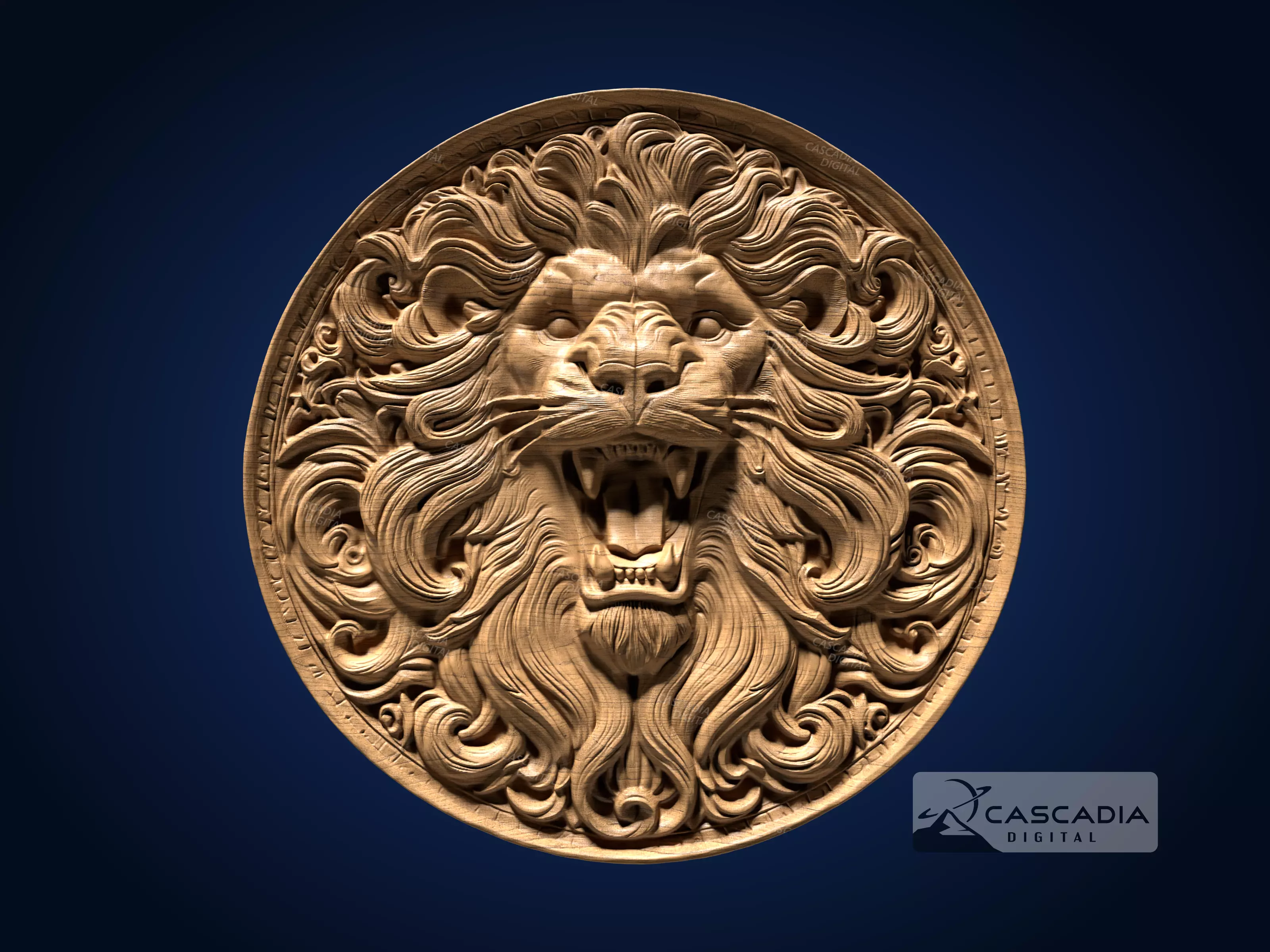 Lion Head Round - CNC Router Carving Casting animal 3D print model_0