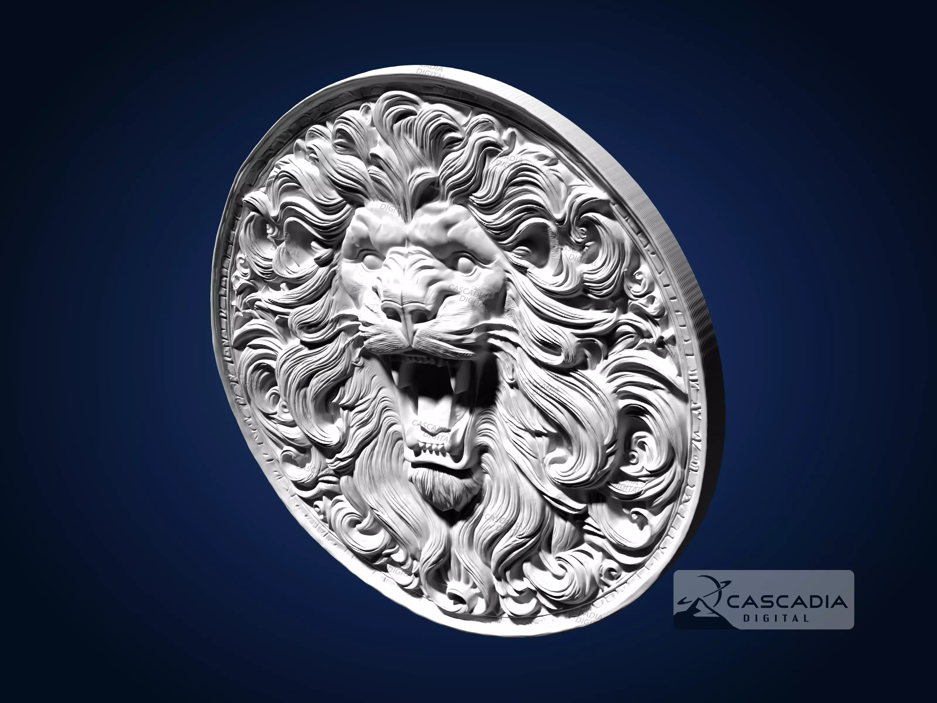 Lion Head Round - CNC Router Carving Casting animal 3D print model_4