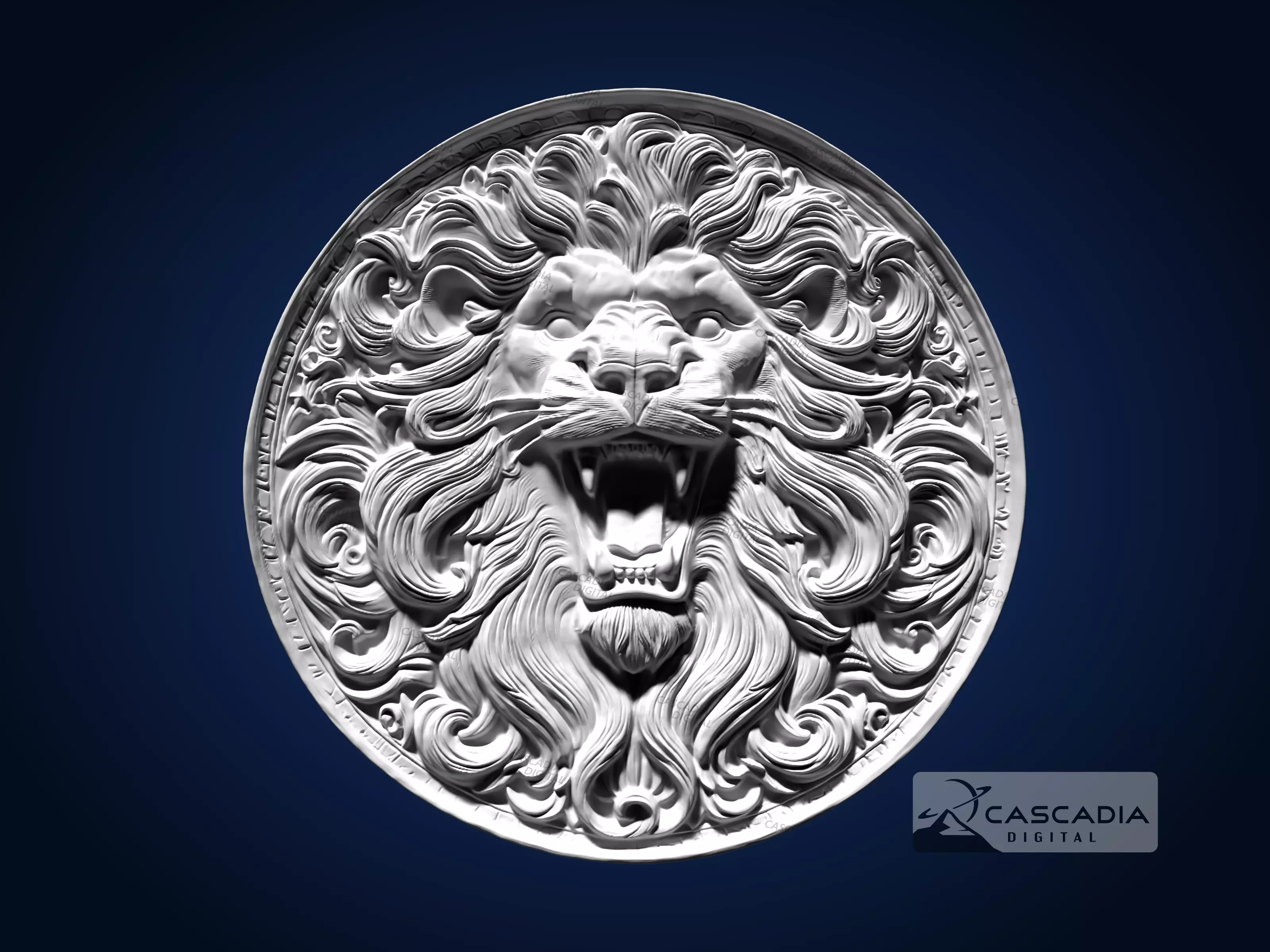 Lion Head Round - CNC Router Carving Casting animal 3D print model_1