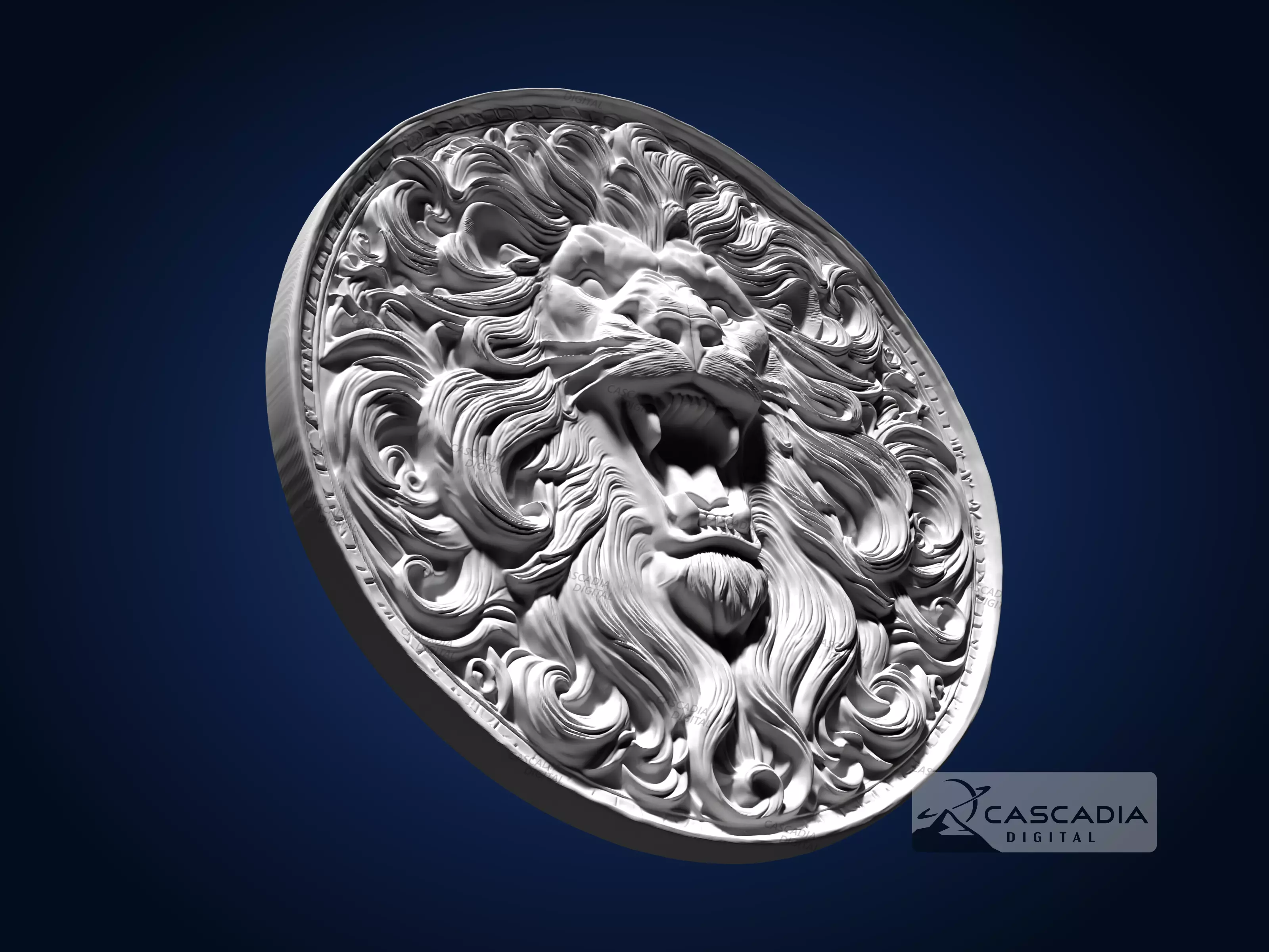 Lion Head Round - CNC Router Carving Casting animal 3D print model_3