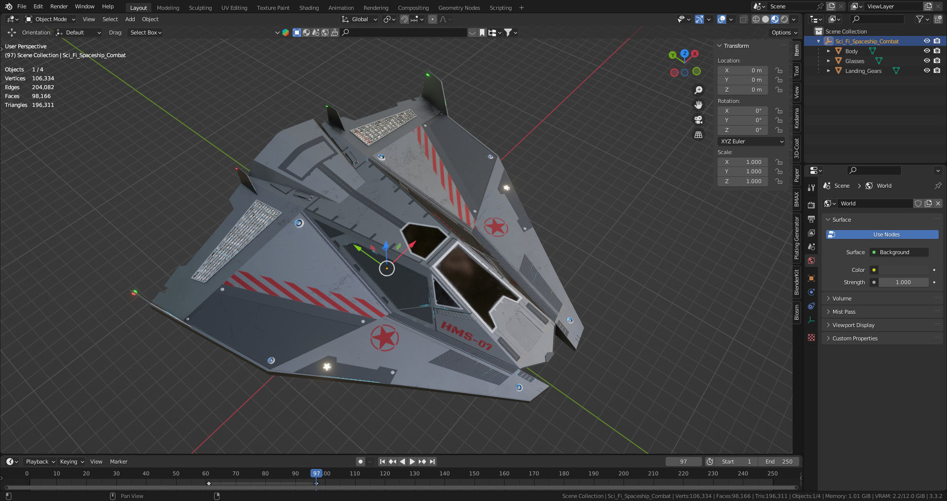 Sci-Fi Combat Spaceship Low-poly 3D model_19