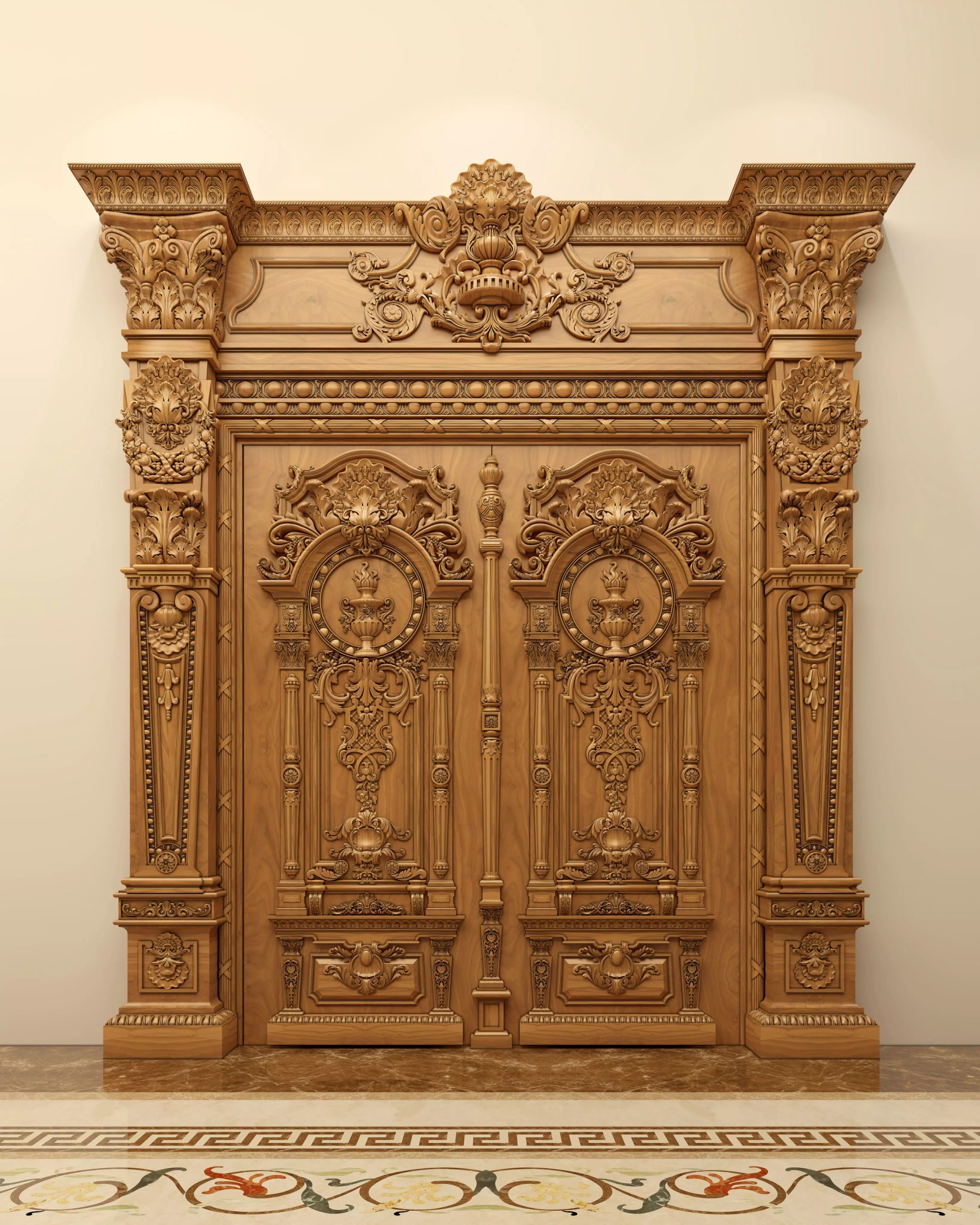 Wooden Door classic 3D model_0