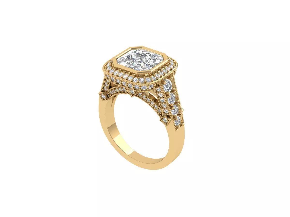 Asscher Art Deco Ring 3D print model_0