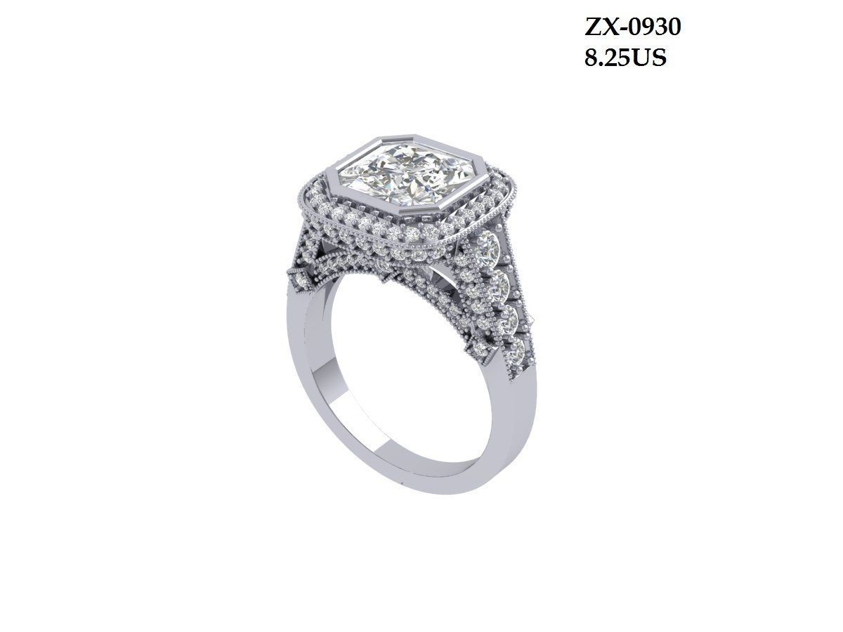 Asscher Art Deco Ring 3D print model_3