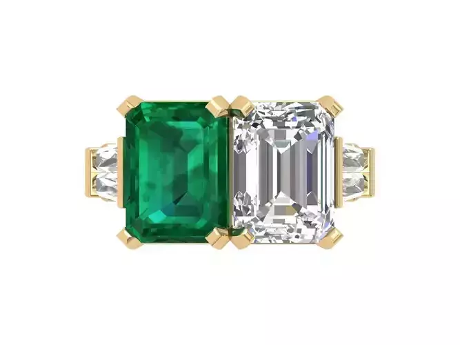 Emerald 2 Stone Art Deco Ring 3D print model