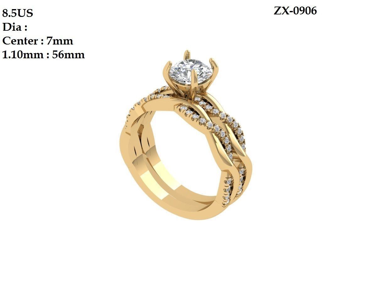 Solitair Ring Bridal Set 3D print model_1