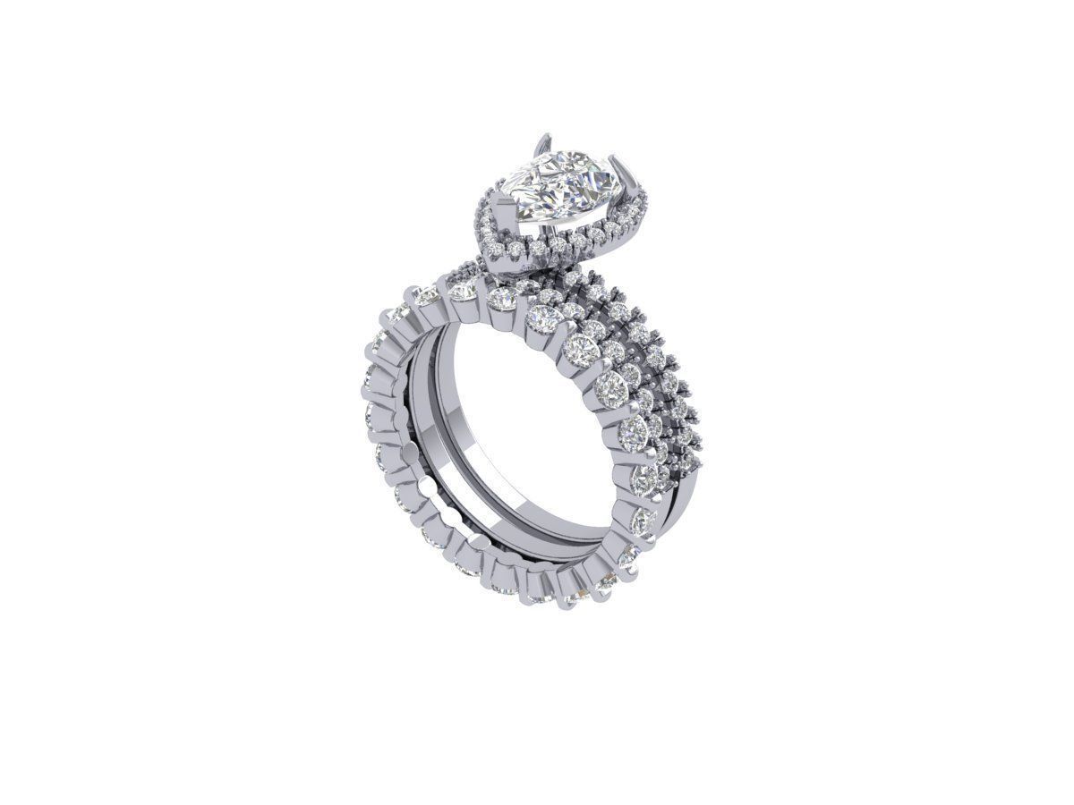 Pear Solitaire Ring Bridal set 3D print model_4