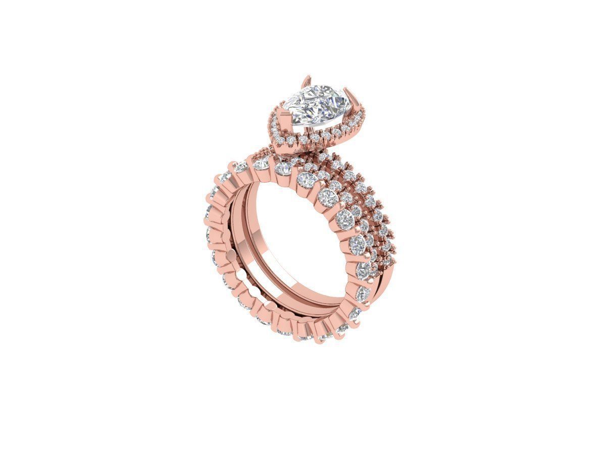 Pear Solitaire Ring Bridal set 3D print model_3