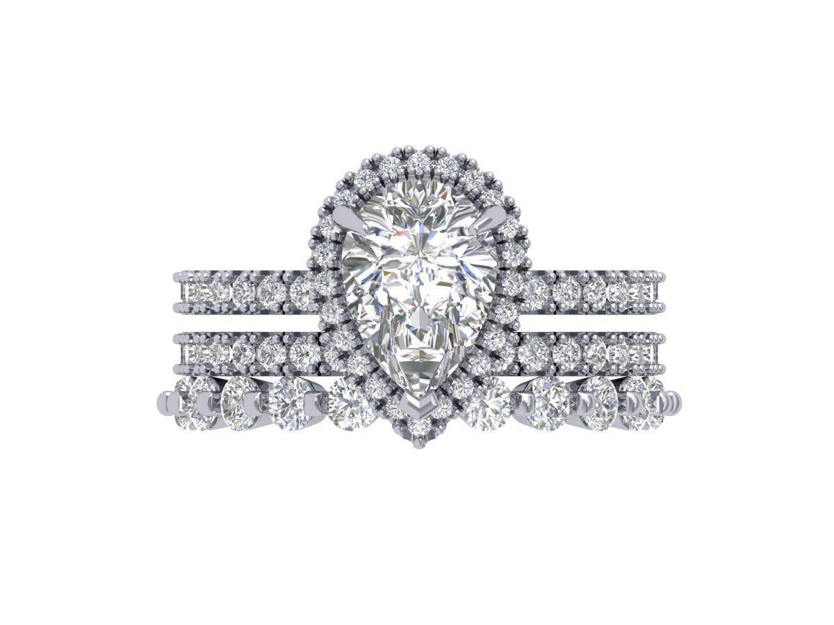 Pear Solitaire Ring Bridal set 3D print model_6