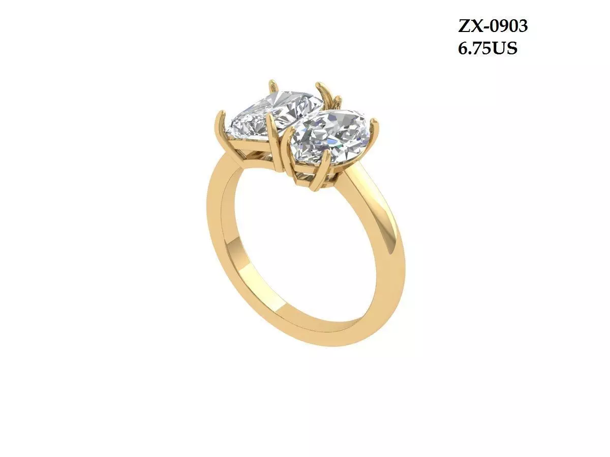 Solitair 3 Stone Ring 3D print model_0