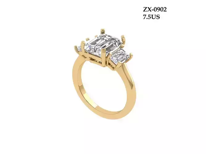 Emerald 3 Stone Ring