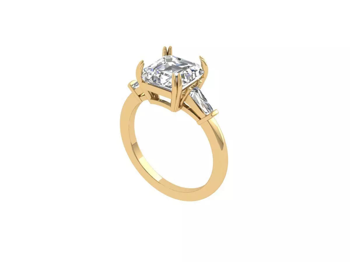 Emerald 3 Stone Art Deco Ring 3D print model