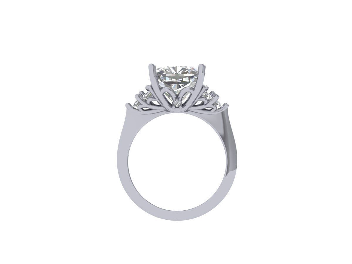 Cushion 3 Stone Bridal Ring 3D print model_5