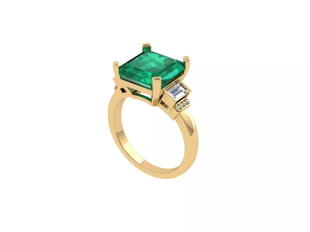 Emerald Art Deco Ring 3D print model_0