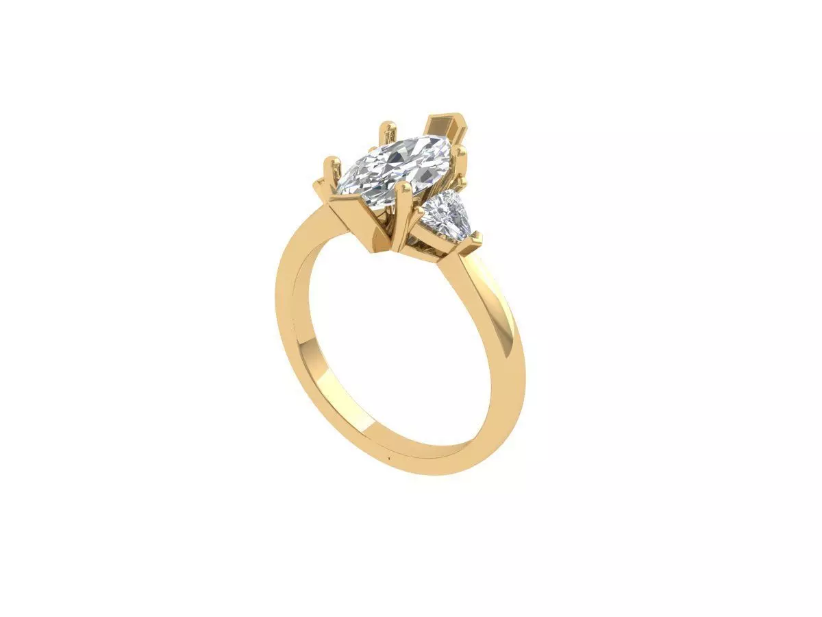 Marquise 3-Stone Ring 3D print model_0