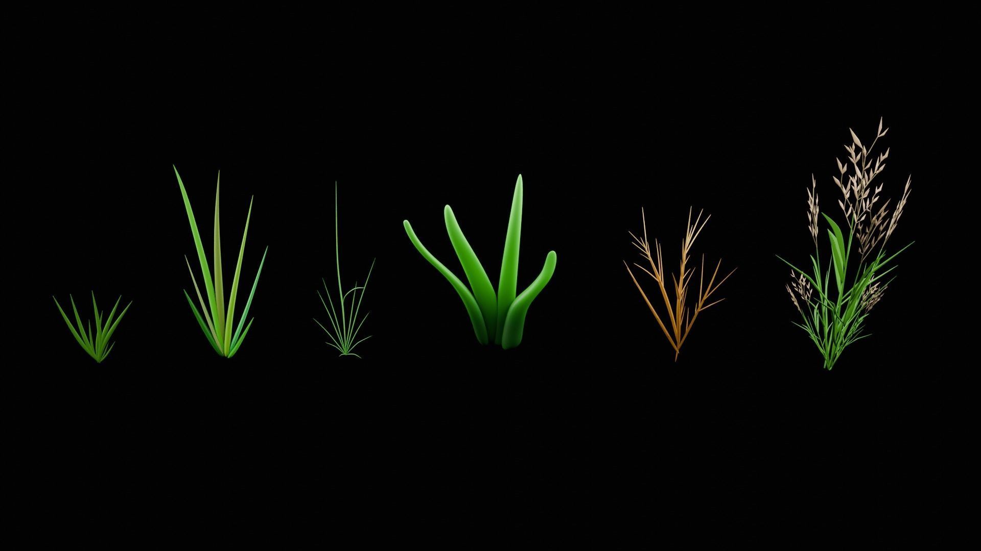 A set of grass for game locations Low-poly 3D model_8