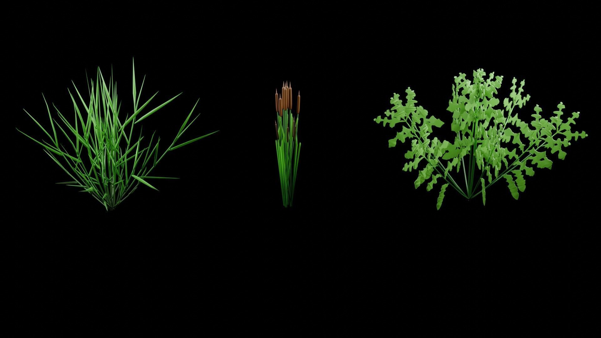 A set of grass for game locations Low-poly 3D model_4