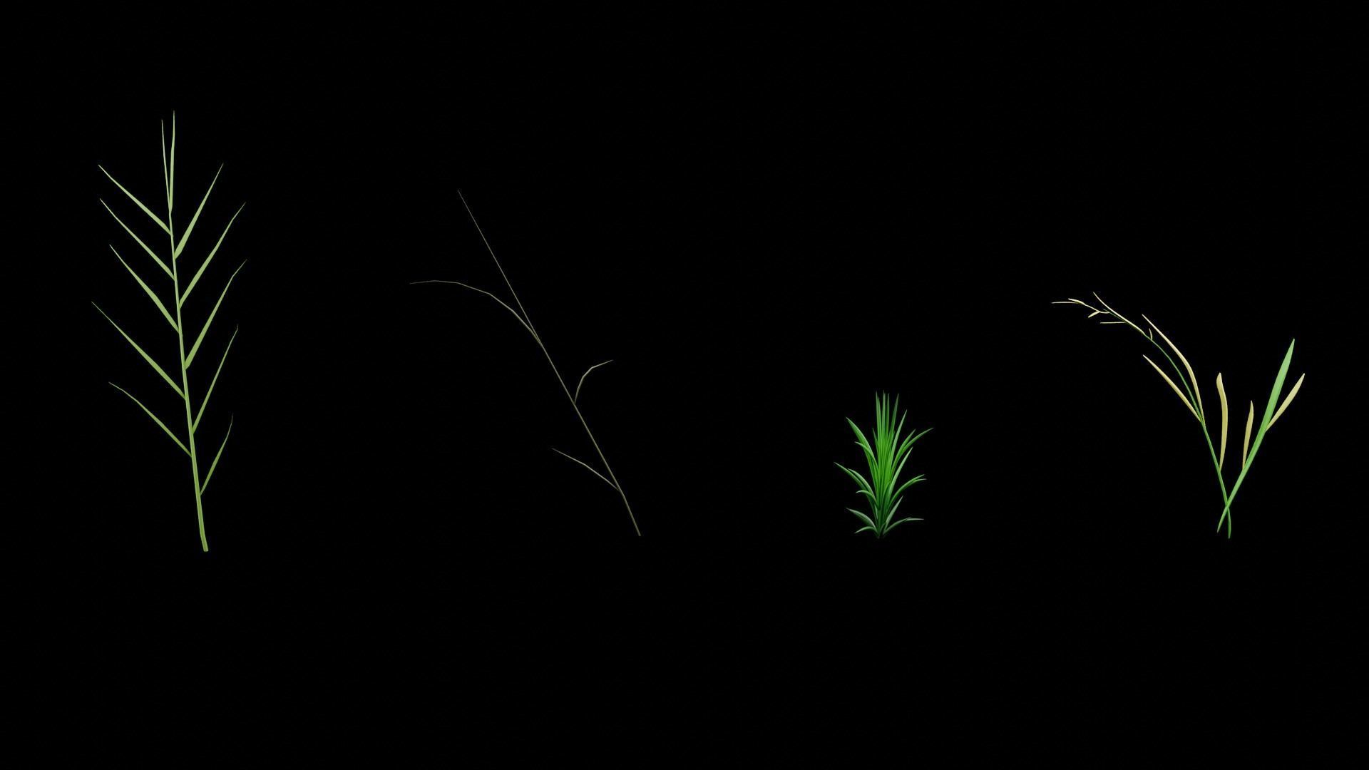 A set of grass for game locations Low-poly 3D model_7