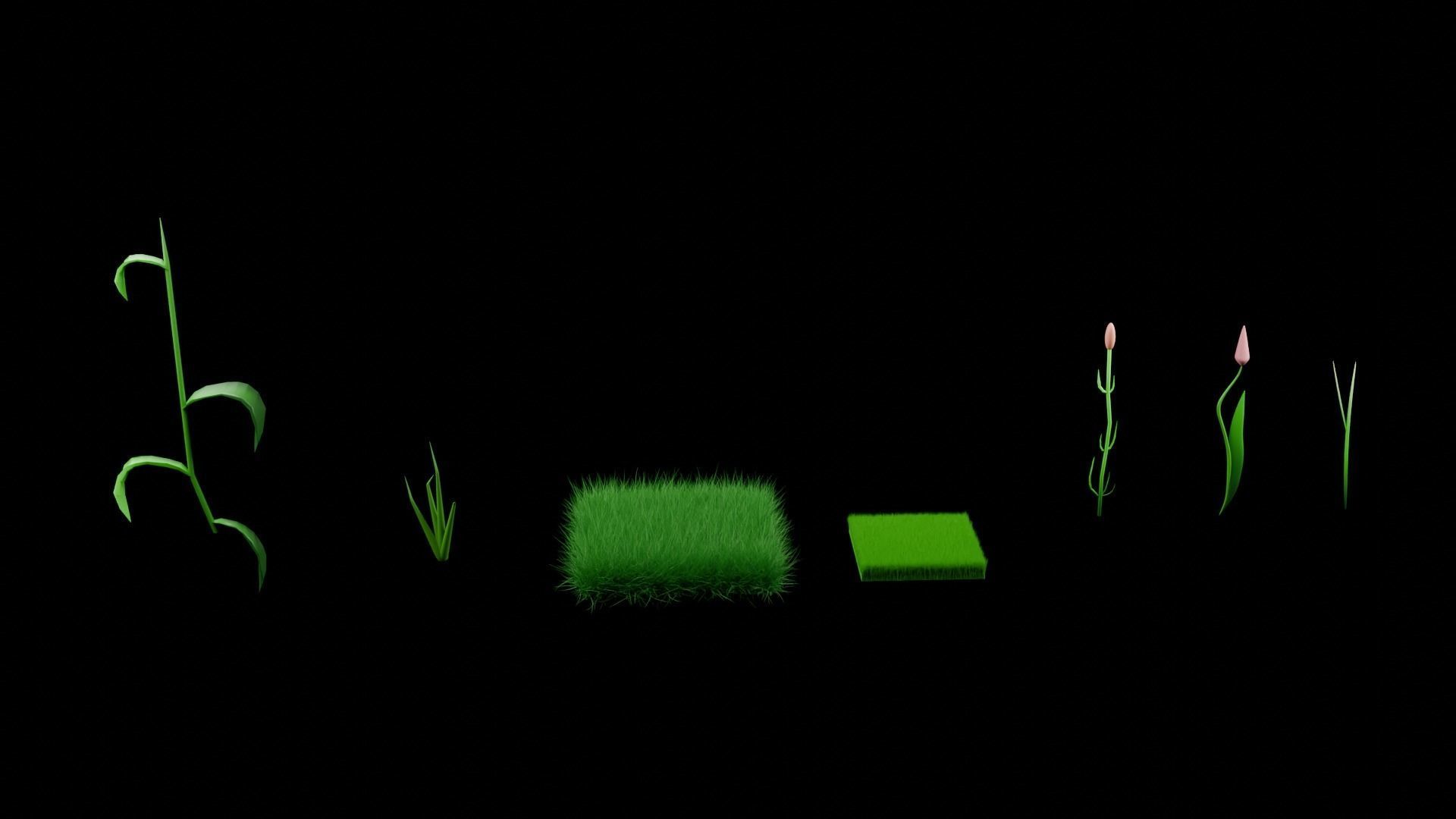A set of grass for game locations Low-poly 3D model_1