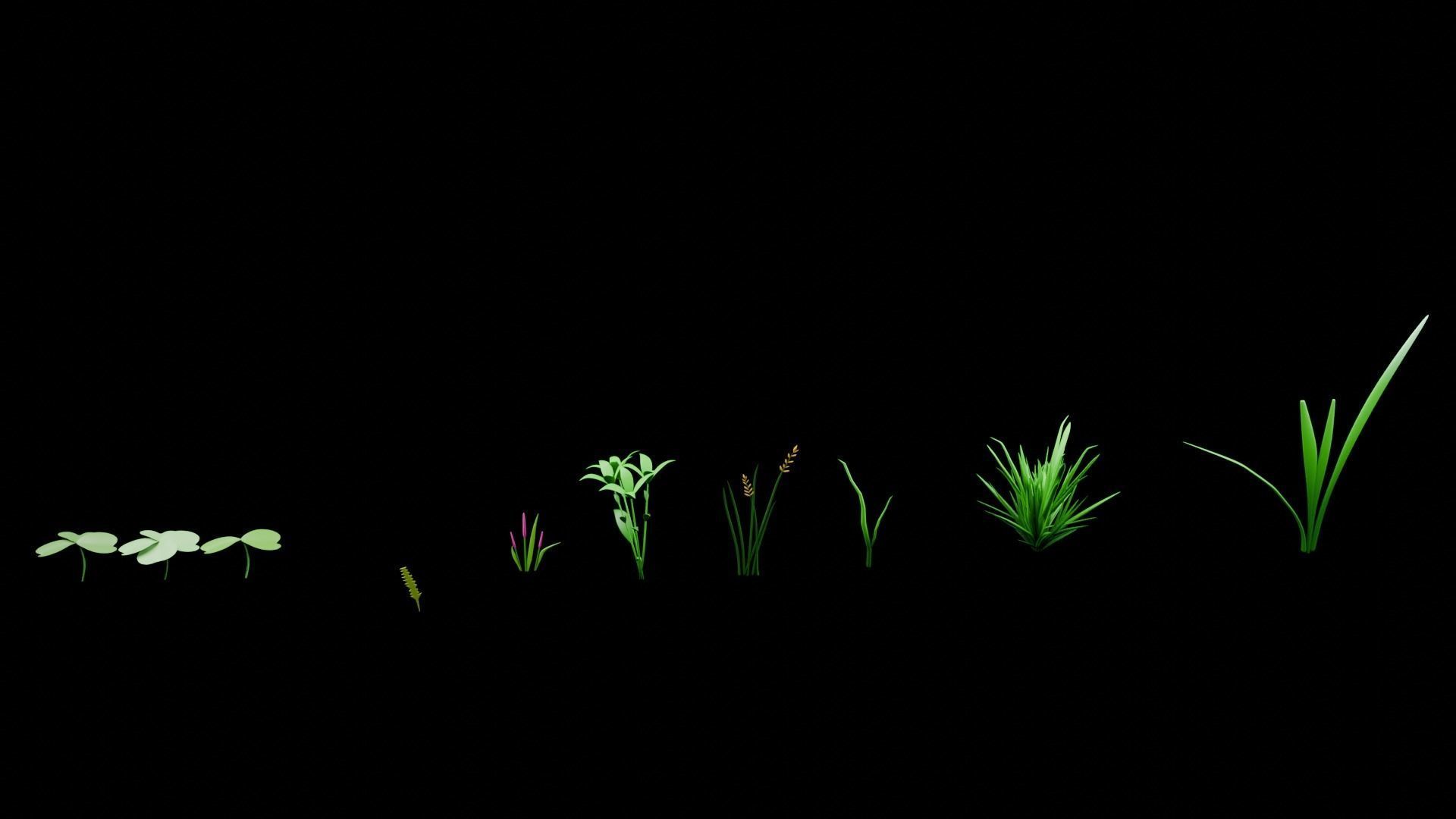 A set of grass for game locations Low-poly 3D model_3