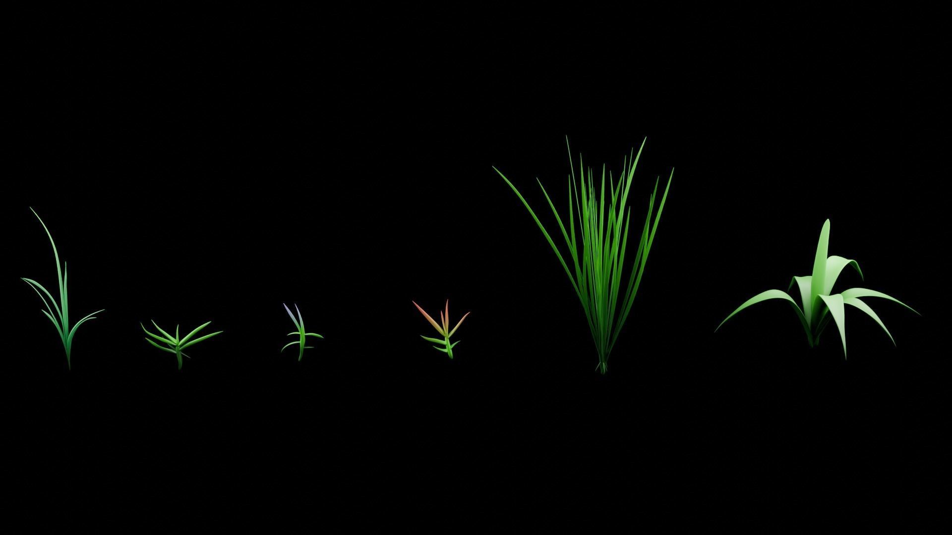 A set of grass for game locations Low-poly 3D model_5