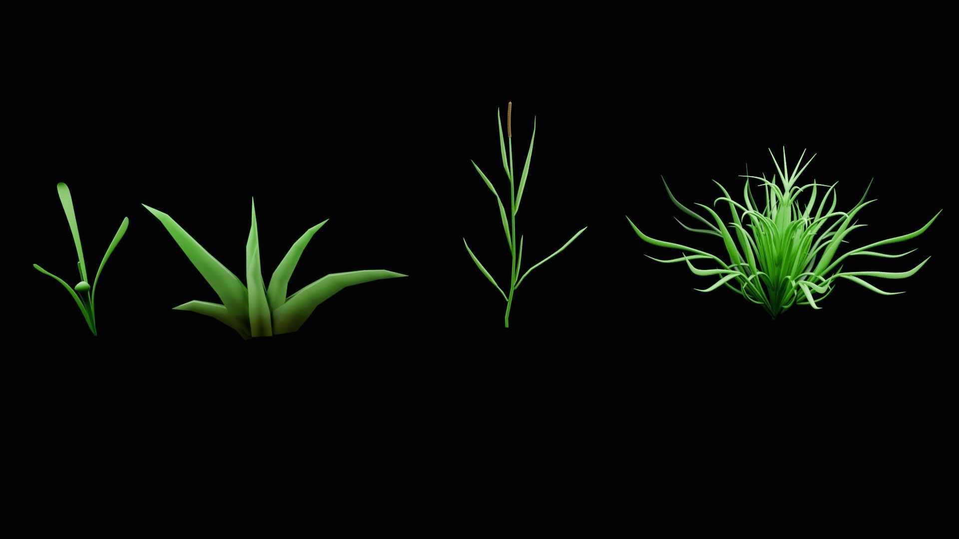 A set of grass for game locations Low-poly 3D model_2