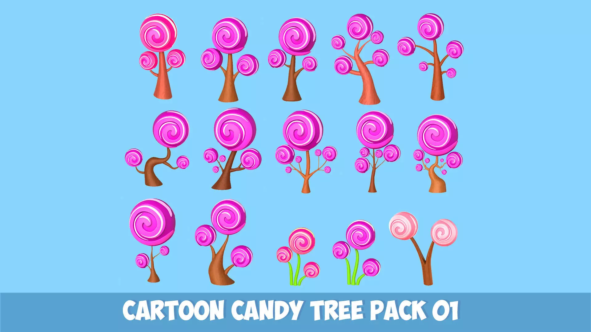 Cartoon Candy Tree Pack 01 3D Model Collection_0