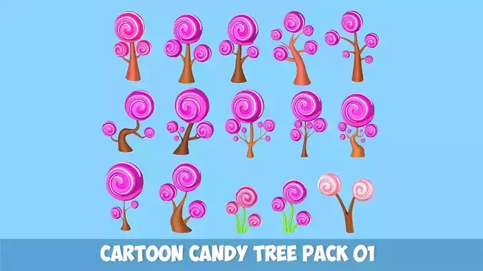 Cartoon Candy Tree Pack 01 3D Model Collection
