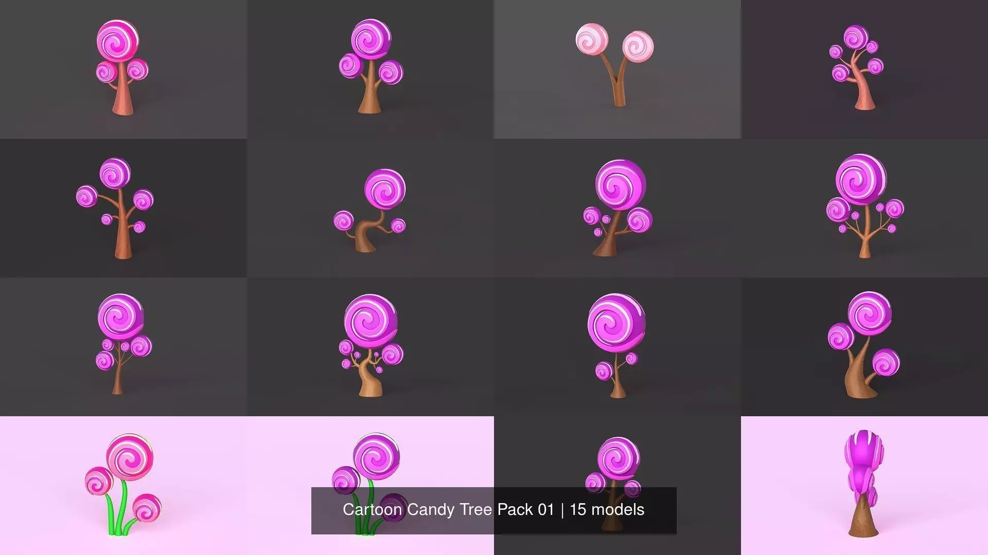 Cartoon Candy Tree Pack 01 3D Model Collection_1