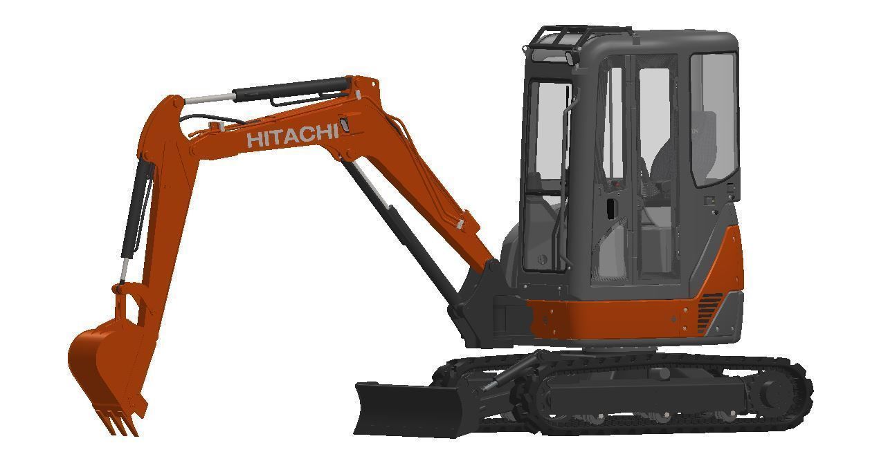 Mini excavator Hitachi Zaxis ZX27U-2 - Simple package version 3D model_4