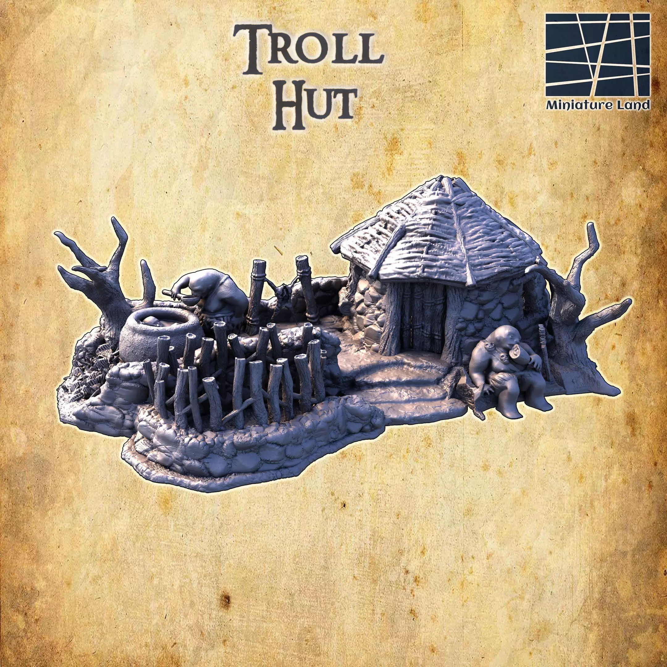 Troll Hut Tabletop Terrain 28MM  3D Print Model 3D print model_0