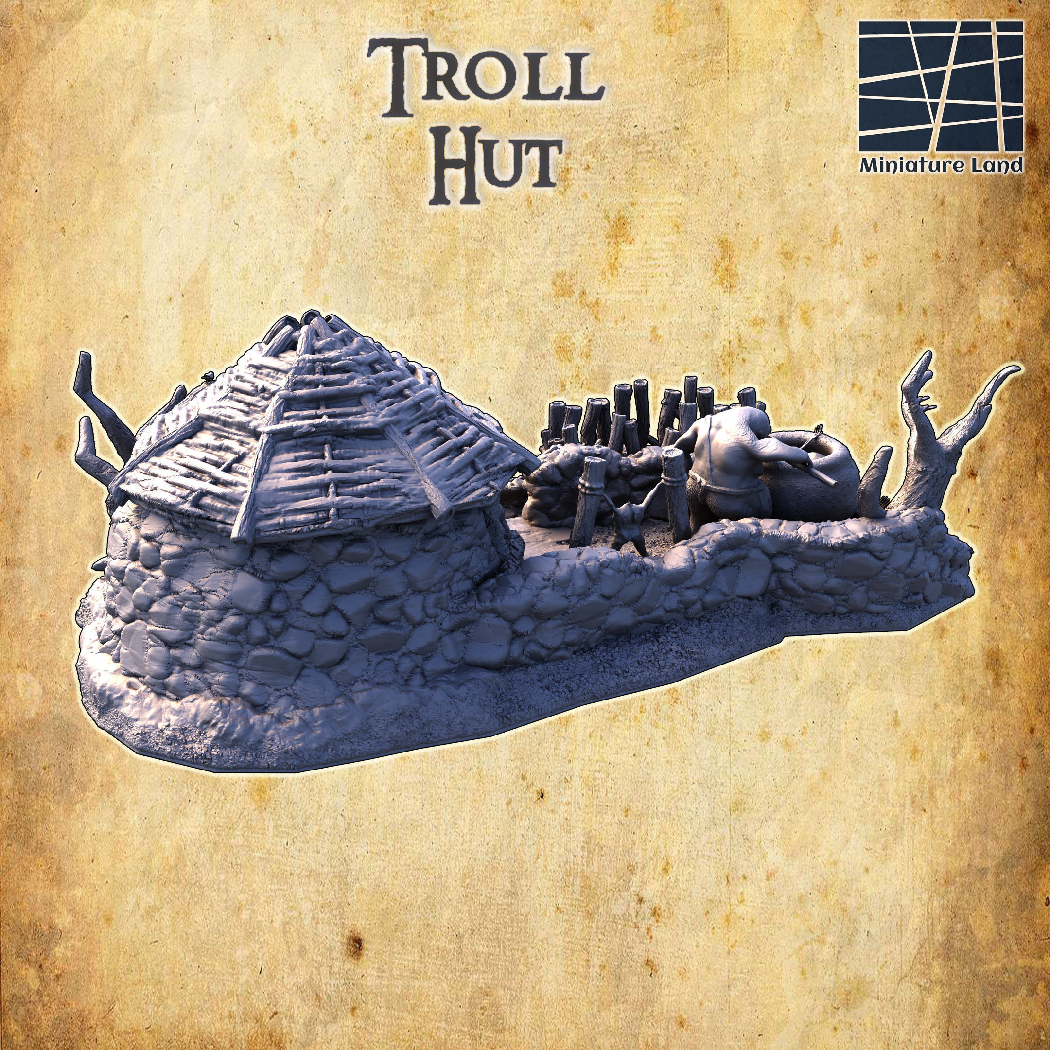 Troll Hut Tabletop Terrain 28MM  3D Print Model 3D print model_1