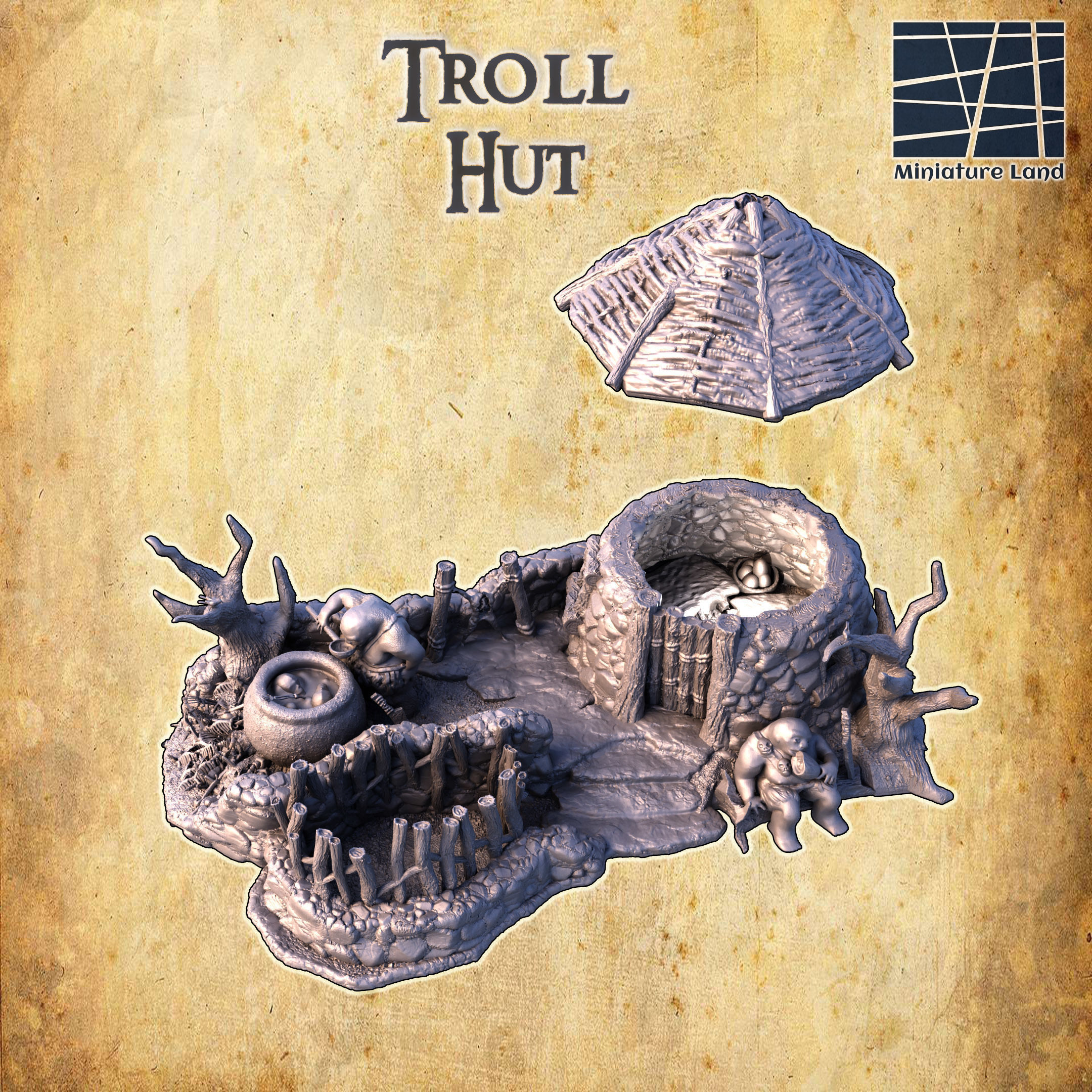 Troll Hut Tabletop Terrain 28MM  3D Print Model 3D print model_4
