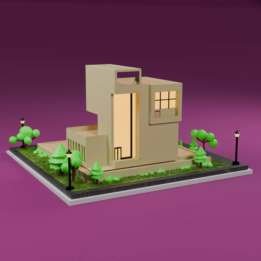 A 3d building for games and websites Low-poly 3D model