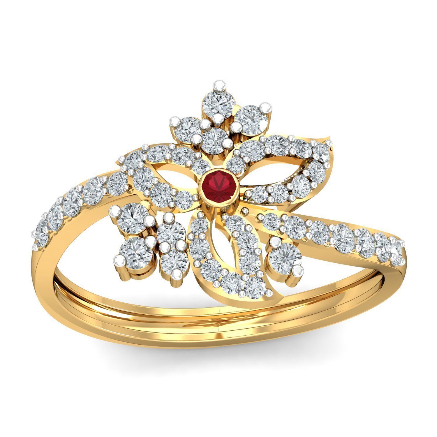 Diamond Ruby Bloom Ring 3D print model_1