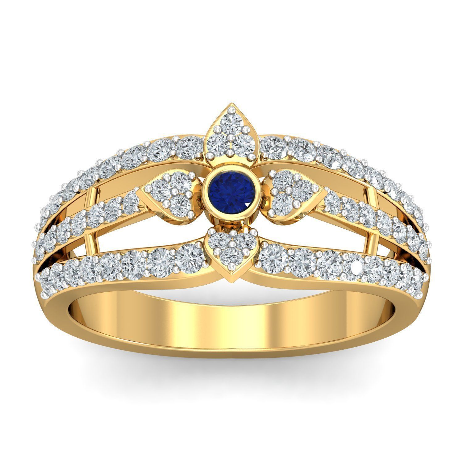 Genuine Blue Sapphire Yellow Gold Ring 3D print model_1
