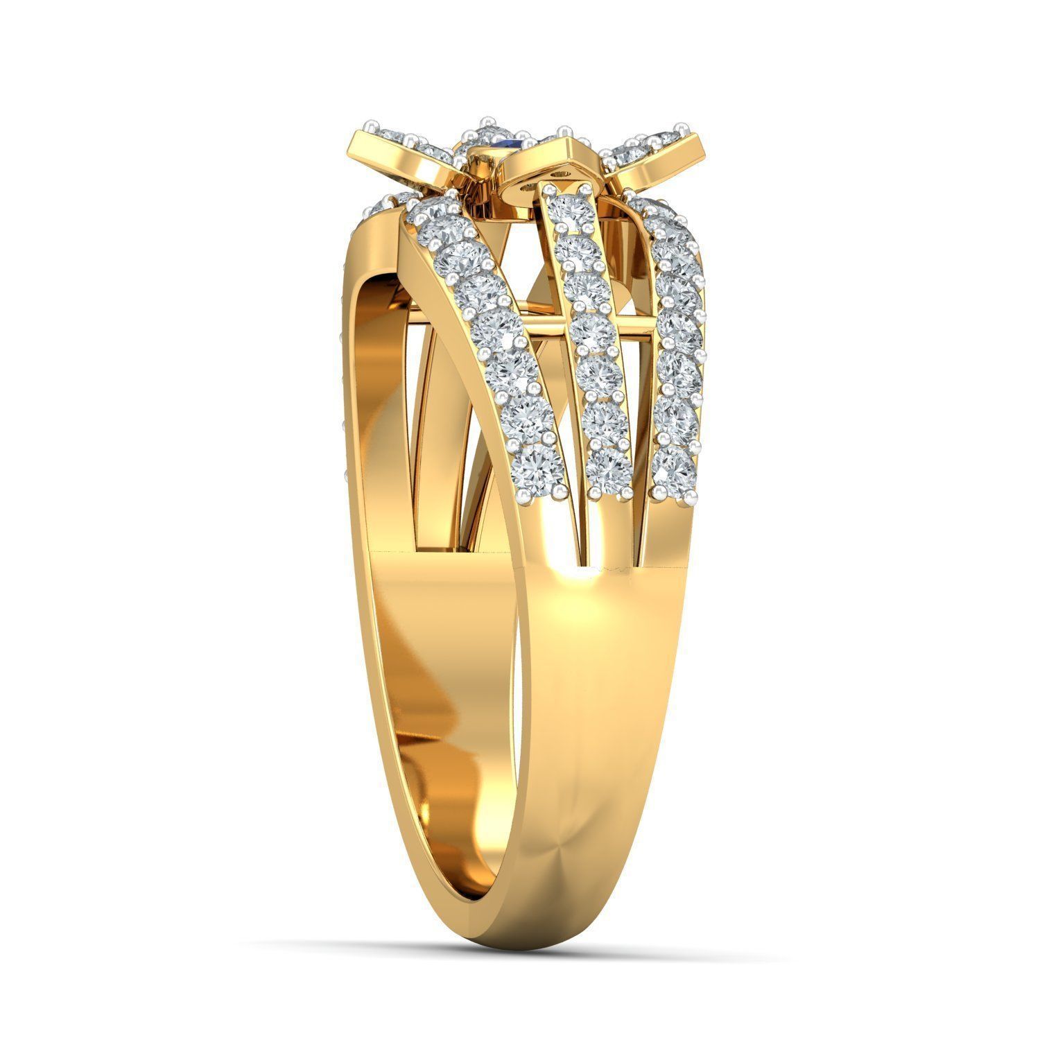 Genuine Blue Sapphire Yellow Gold Ring 3D print model_2