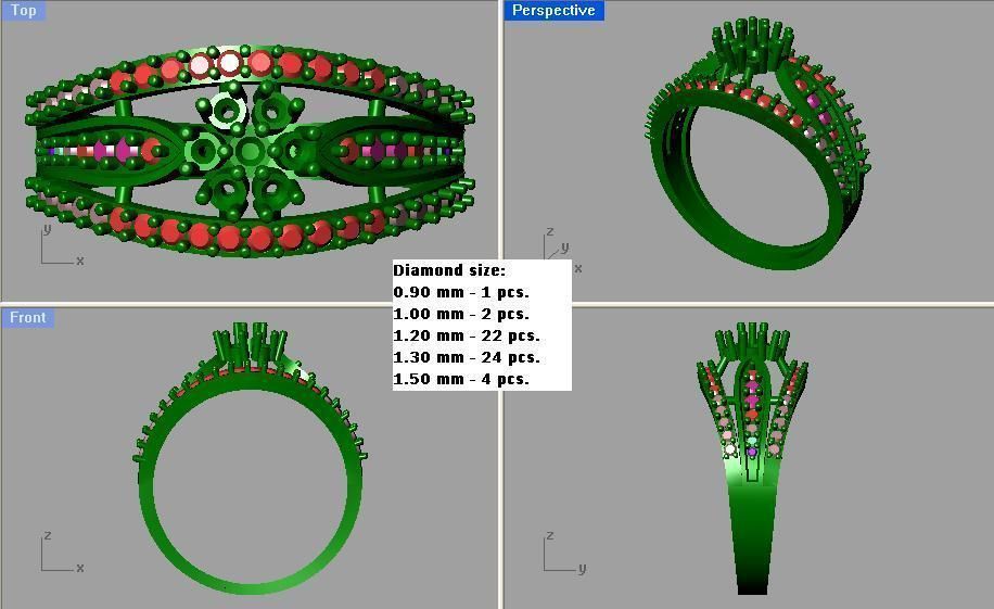 Diamond Floral Branch Ring 3D print model_3