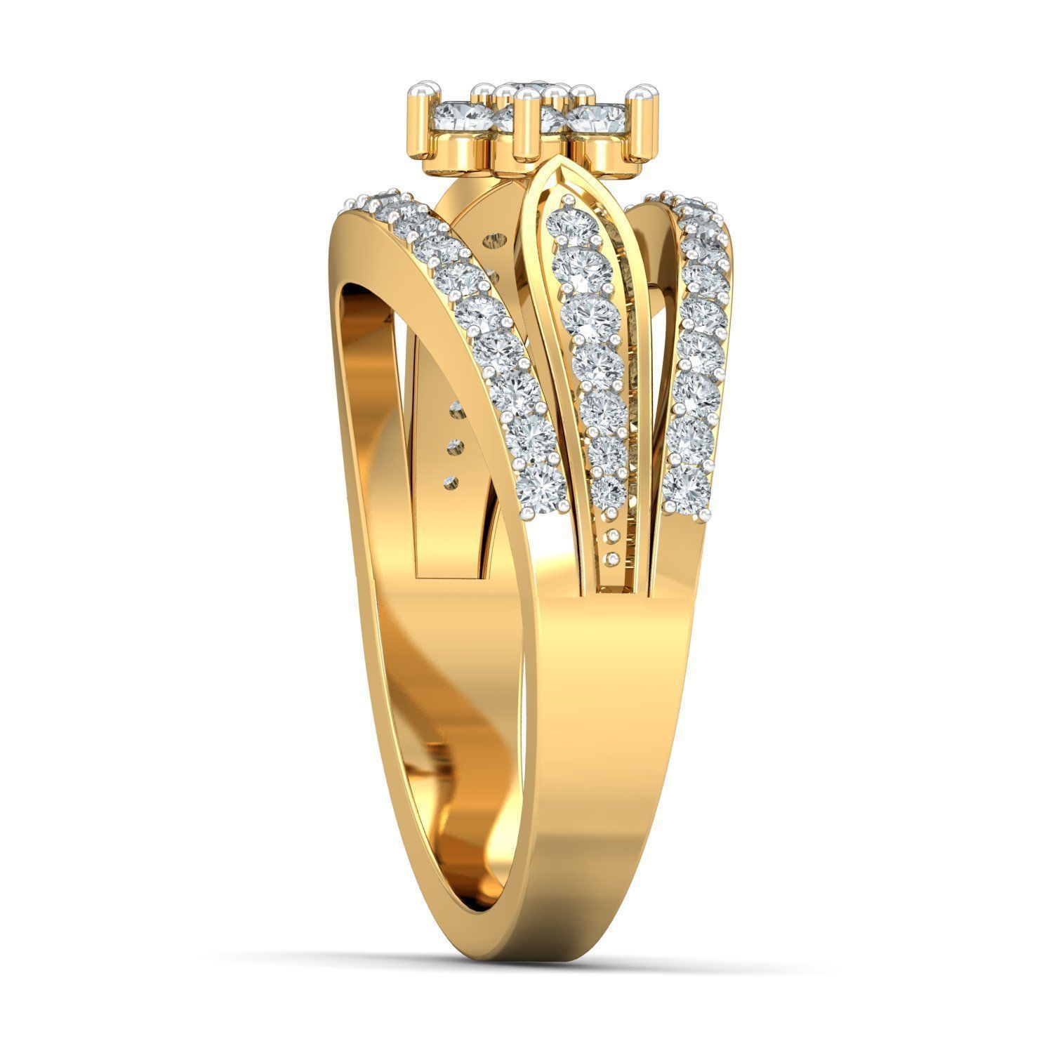 Diamond Floral Branch Ring 3D print model_2