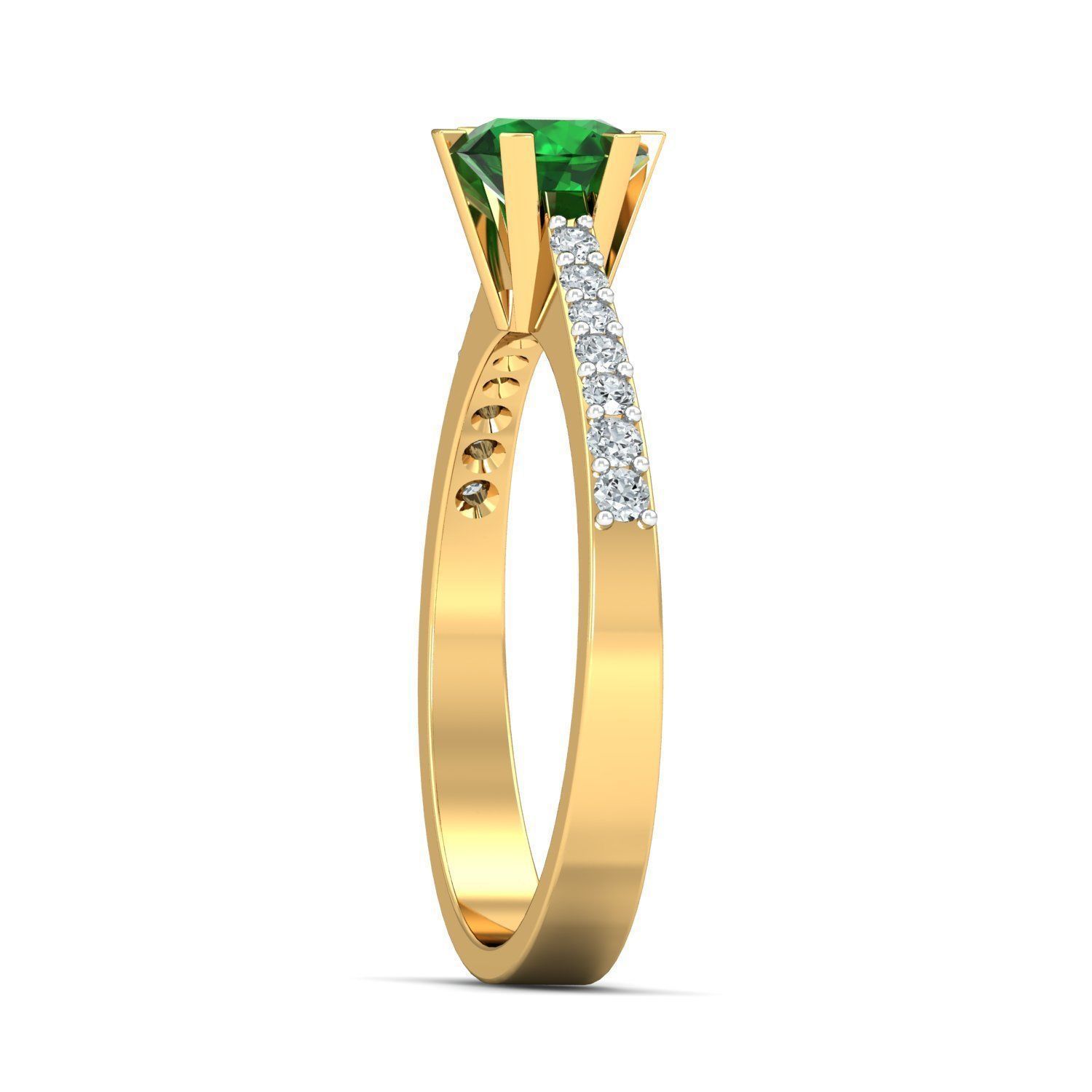 Emerald and Diamond Classic Halo Ring 3D print model_2