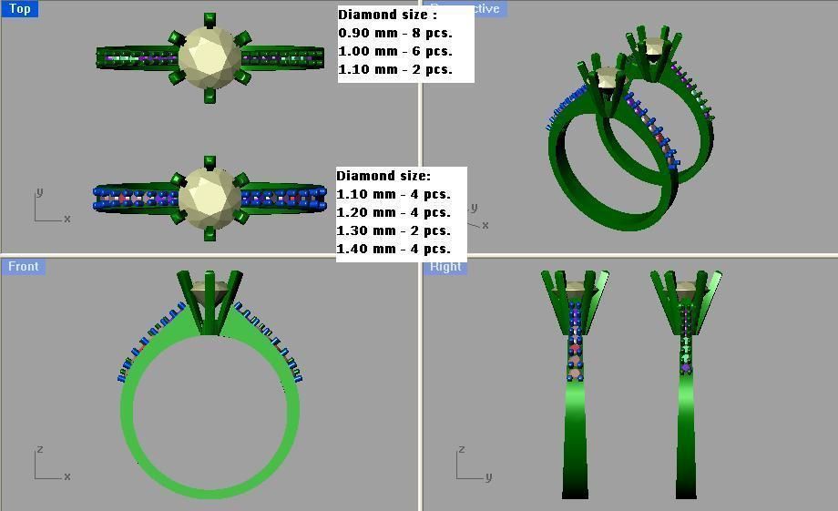 Emerald and Diamond Classic Halo Ring 3D print model_3
