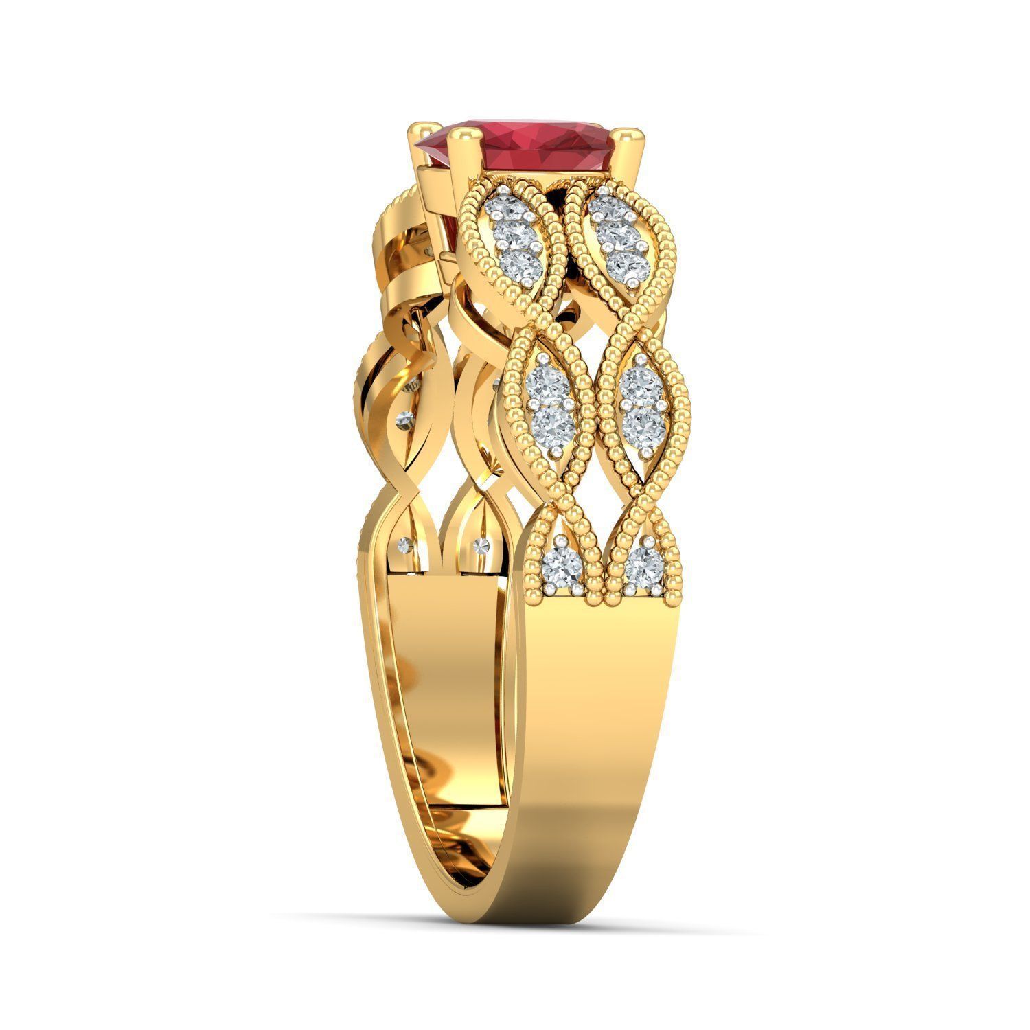 Antique Design Ruby Engagement Ring 3D print model_2