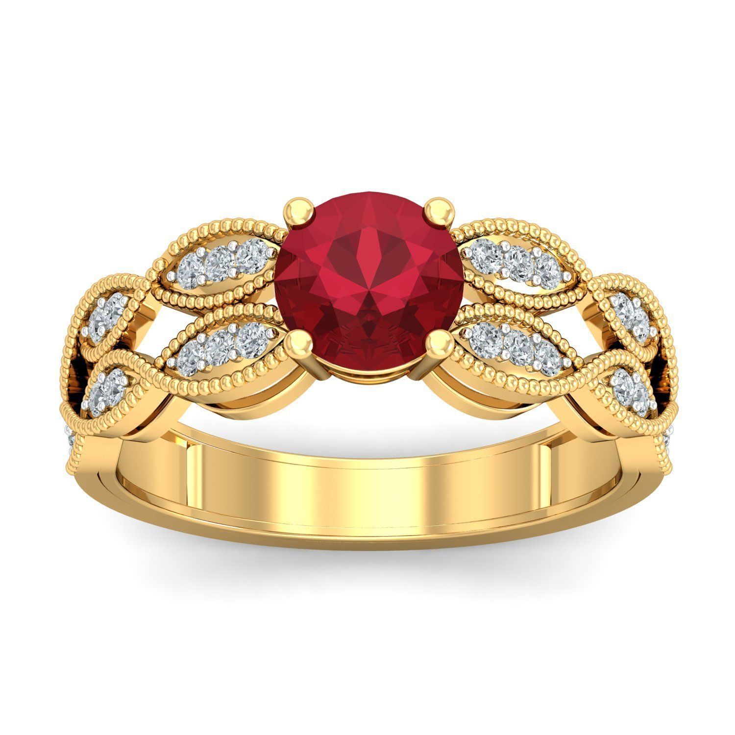 Antique Design Ruby Engagement Ring 3D print model_1