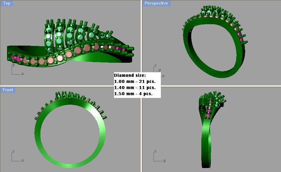 Diamond Fancy Wave Ring 3D print model_3