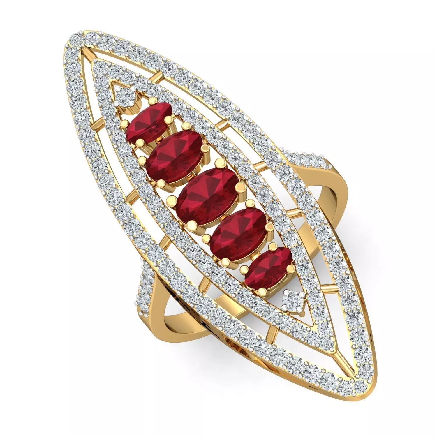 Marquise Cut Ruby Diamond Estate Ring 3D print model